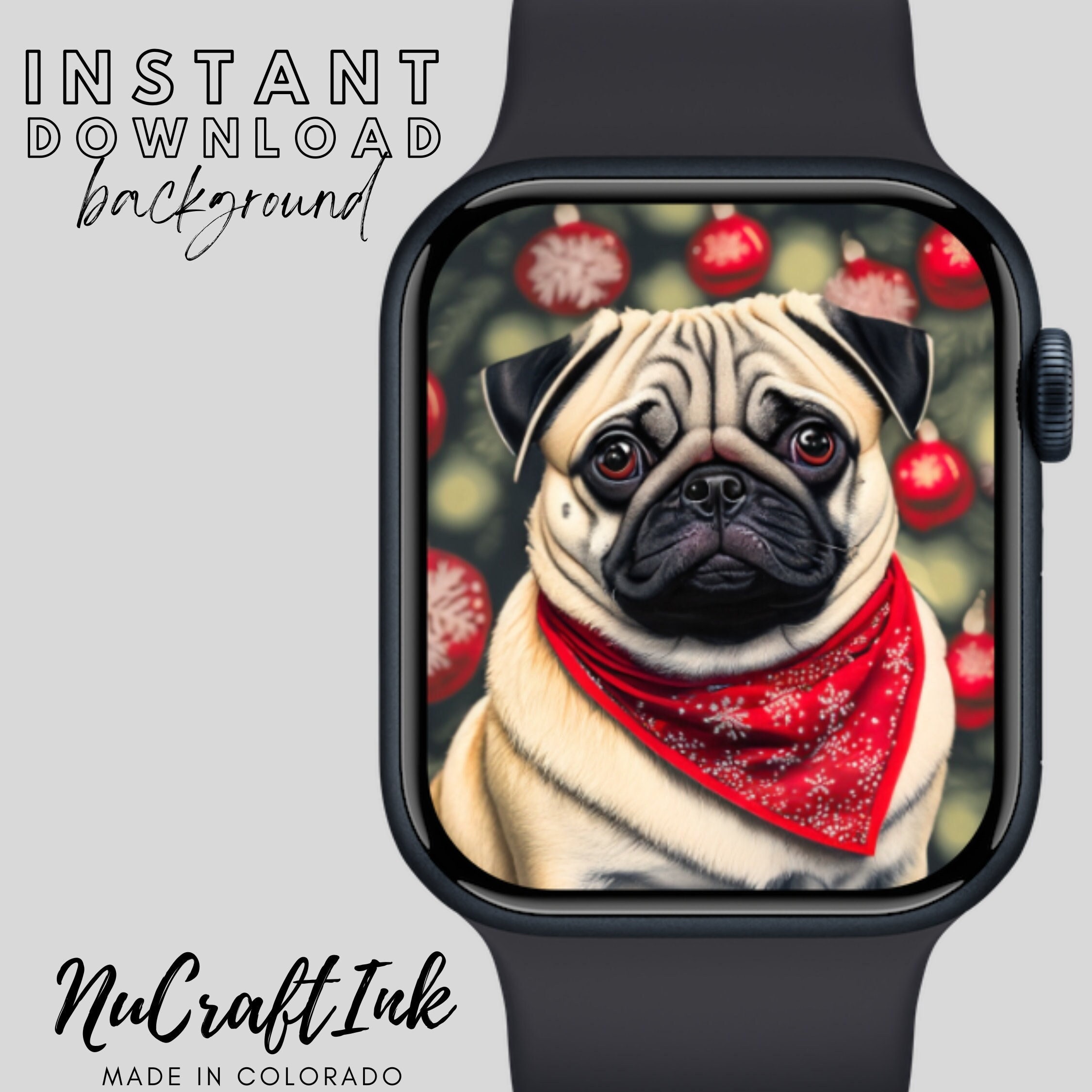 Christmas Pug Puppy Apple Watch Face Wallpaper Cute Pug Puppy