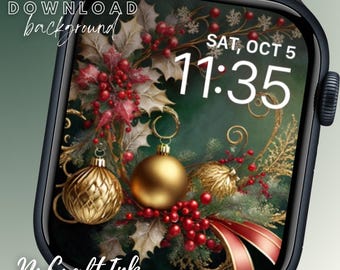 Elegancka tarcza zegarka Apple Watch na święta: zielono-złoty motyw zimowy (do pobrania w wersji cyfrowej)