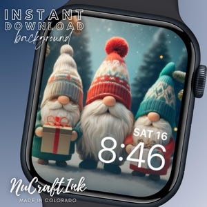 Christmas Garden Gnomes Apple Watch Face Background Cute Gnome Winter Smartwatch Wallpaper Christmas Gnomes Wallpaper Gift For Mom, Daughter