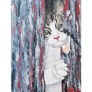 Scène de chat peinture originale encadrée art mural animal peint à la main par RinaArtSK