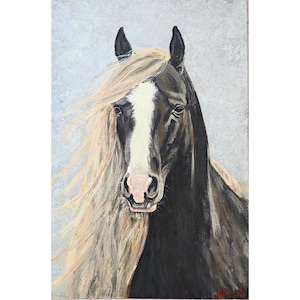 Horse Painting Animal Portrait Original Art Hand Painted Artwork By RinaArtSK