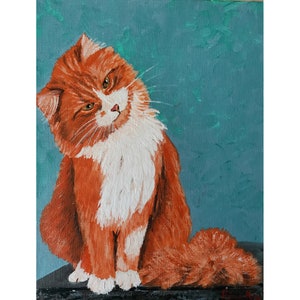 Art animalier original de chat roux, art unique peint à la main de chat par RinaArtSK