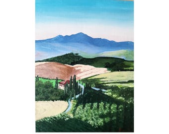 霧深いトスカーナの田園地帯 - オリジナルの風景油絵 - アーティスト