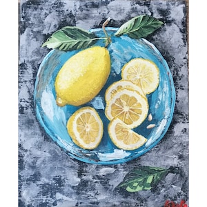 Zitronen Obst Stillleben Original gerahmte Wandkunst Handgemalt von RinaArtSK