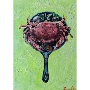 Crab Sea Food Painting Original Framed Art Kitchen Still Life By RinaArtSK