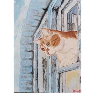 Cat Art Original Wall Art Pet Cat Animal Painting Handmade Art By RinaArtSK