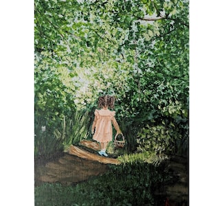 Little Girl With The Basket Original Art Figurative Painting By RinaArtSK