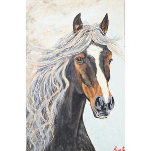 Portrait Of A Bay Horse With A Light Mane Original Animal Wall Art By RinaArtSK