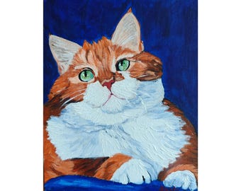 Ginger Cat with Green Eyes Original Painting Pet Portrait By RinaArtSK