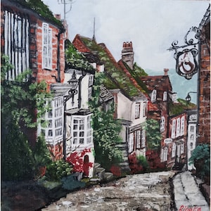 Old Town Original Wall Art Cityscape Painting Art Work By RinaArtSK