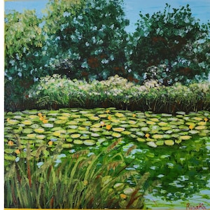 Nenúfares Paisagem de verão Arte original pintada à mão por RinaArtSK