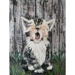 Petit chaton, art animalier original, décoration murale unique peinte à la main par RinaArtSK