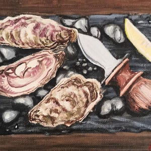Oysters Food Painting Original Framed Art Home Decor Gift By RinaArtSK