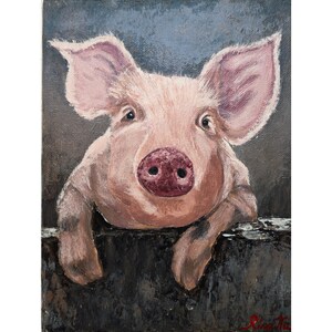 Pig Portrait Animal Painting Original Art Unique Wall Decor Hand Painting By RinaArtSK