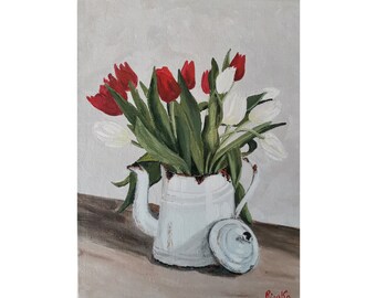 Tulip Bouquet Original Flowers Painting Handmade Art By RinaArtSK