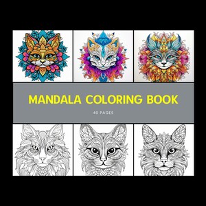 Mandala Kolorowanka Kot (Main Coon, Perski, Brytyjski Krótkowłosy, Amerykański Krótkowłosy). 40 Kolorowanek Cyfrowych PDF do Wydruku dla Dorosłych, A4 PDF