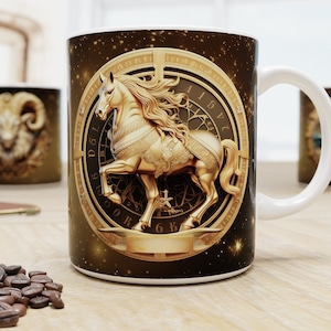 Taza del zodiaco personalizada, Taza de café del zodiaco 3D dorada, Regalo de cumpleaños de afirmación del zodiaco personalizado, Signo del zodiaco de astrología, Taza del horóscopo de fantasía