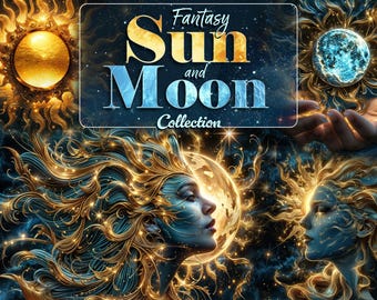 Sonne Mond Clipart: Fantasy Galaxy Designs (digitaler Download)