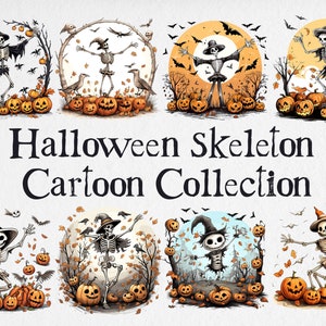 Halloween Skeleton Cartoon collection, Skeletons Clipart, Dancing Skeleton, Transparent PNG, Papercraft - Junk Journal, Scrapbooking,