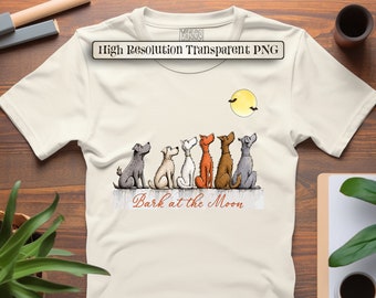 Perros de Halloween PNG: Diseño de camiseta "Ladra a la luna" (Descarga digital)