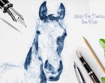 Custom Pet Portrait: Digital Pen Sketch, Pet Memorial Gift
