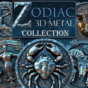 Znaki Zodiaku Clipart Horoskop PNG, Metalowa kolekcja sztuki zodiaku 3D, Pakiet Clip Art Elementy Astrologiczne, Fantasy Horoskop Sublimacja