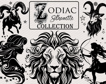 Zodiac Silhouette Signs PNG Collection: Astrology Clipart (Digital Download)