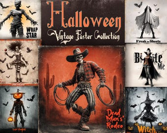 Colección de pósteres vintage de Halloween: 24 impresiones retro espeluznantes (descarga digital)