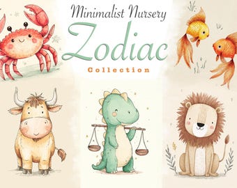 Zodiac Nursery Clipart, Kids Horoscope Signs (PNG Digital Download)