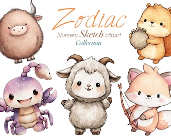 Watercolor Zodiac Sign Clipart: Nursery Decor PNG (Digital Download)