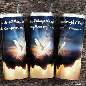 Christian tumbler wrap, I can do all things through Christ who strengthens me, Inspirational tumbler wrap, Religious Tumbler 20oz, Seamless