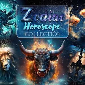 Sterrenbeelden clipartbundel, fantasiehoroscoop digitale afbeeldingen, Fantasy Galaxy Celestial Star Sign, Instant Download, Celestial Collection