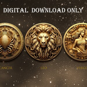 Zodiac Signs Clipart Horoscope PNG, Golden 3D zodiac art collection, Clip Art Bundle Astrological Elements, Fantasy Horoscope sublimation, Clip Art Bundle for Magic & Astrology, Transparent PNG,