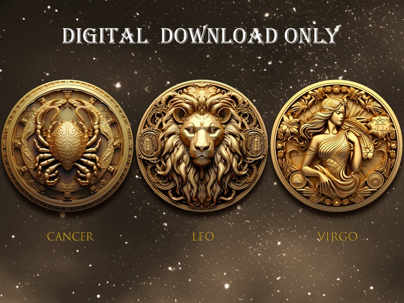 Zodiac Signs Clipart Horoscope PNG, Golden 3D zodiac art collection, Clip Art Bundle Astrological Elements, Fantasy Horoscope sublimation, Clip Art Bundle for Magic & Astrology, Transparent PNG,