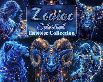 Zodiac Signs fantasy collection, Astrological clipart, Celestial Horoscope, Fantasy Horoscope Digital Graphics, Galaxy Celestial Star Signs