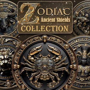 Zodiac Signs Clipart Horoscope PNG, Ancient shields 3D zodiac art collection, Clip Art Bundle Astrological Elements, Horoscope sublimation