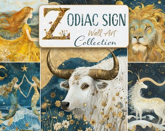 Zodiac Sign Wall Art: Celestial Horoscope PNG Clipart (Digital Download)