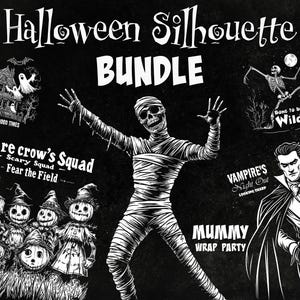 Halloween silhouette PNG bundle, Halloween wall art png, Halloween silhouette characters, Halloween laser cut, Spooky scenes papercut yard
