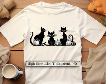 Halloween Black Cat Silhouette PNG: Funny Kitten Clipart (Digital Download)