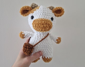 Peluche vache jaune moutarde fait main au crochet