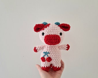 Peluche vache cerise fait main au crochet