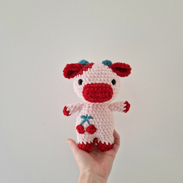 Peluche vache cerise fait main au crochet