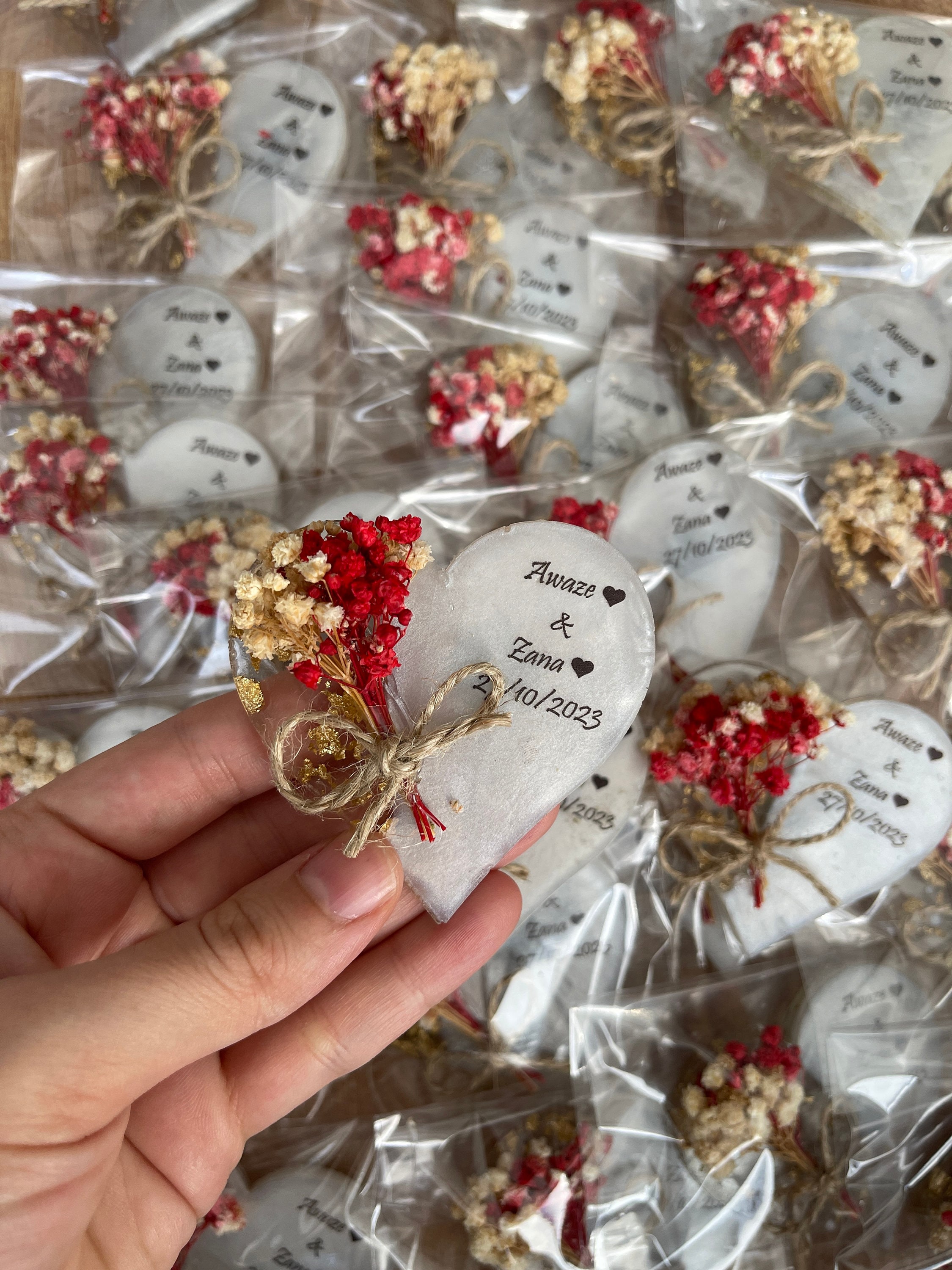 Aimant personnalisé pour invité, aimant époxy avec boîte, cadeau de mariage pour invité, aimant avec fleur sèche, cadeau islamique, cadeau de mariée