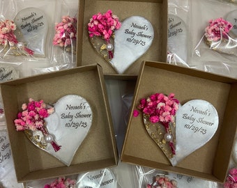 Aimant personnalisé pour invité, aimant avec fleur sèche, cadeau islamique, cadeau de mariée, aimant époxy avec boîte, cadeau de mariage pour invité