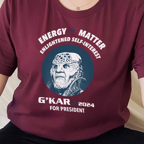 Vote G'kar 2024 soft crew neck shirt, Babylon5 t-shirt, nerdy tee, sci-fi fan shirt, political American tee, fun parody, funny g'kar, b5 fan