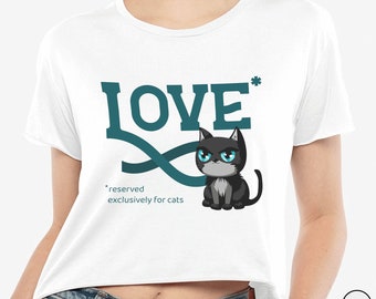 Mi amor reservado exclusivamente para gatos, crop top, camiseta corta, camiseta de gato, adorable camisa de gatito, regalo para amante de los gatos, felino lindo divertido