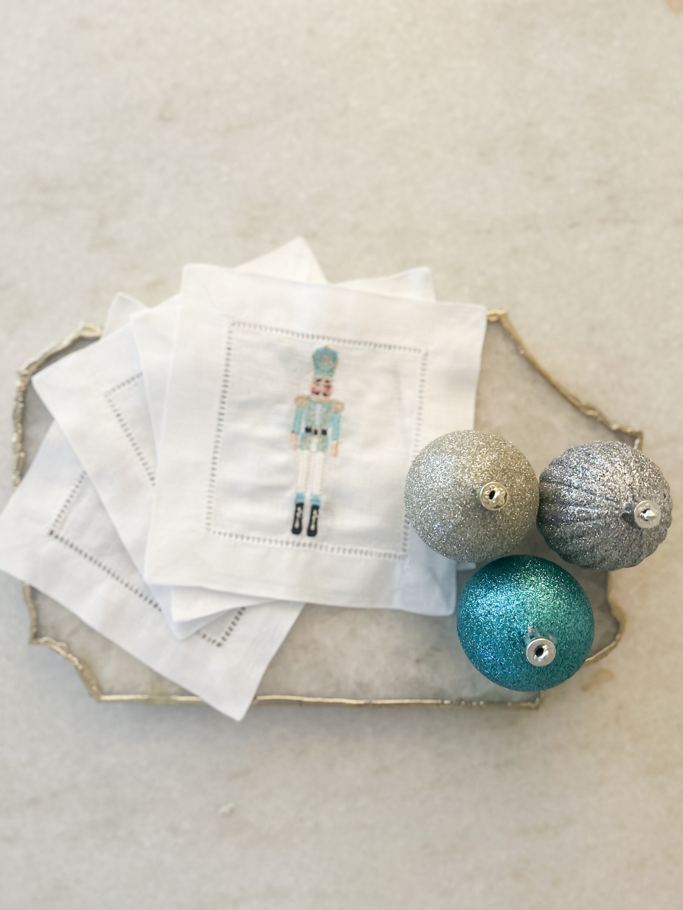 Set of 4 Nutcracker Monogrammed Linen Cocktail Napkins Etsy