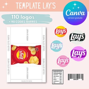 Modelo de embalagem de chips lay's - Modelo de chips lay's personalizado - chips lay's personalizados - modelo de logotipo e código de barras do Canva
