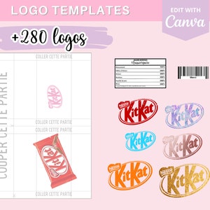 Modèle complet pour créer des emballages KitKat, template gabarit sur Canva 190 logos et 90 codes-barres en téléchargement image 1