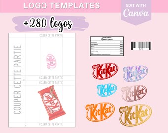 Modèle complet pour créer des emballages KitKat, template (gabarit) sur Canva + 190 logos et 90 codes-barres en téléchargement